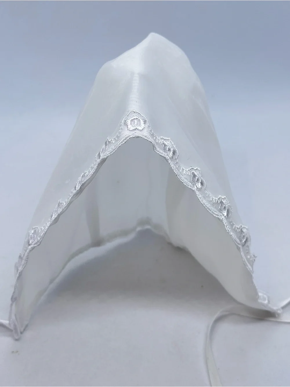 White Baby Christening Baptimal Dedication Bonnet with Lace Trim Infant 6M Doll